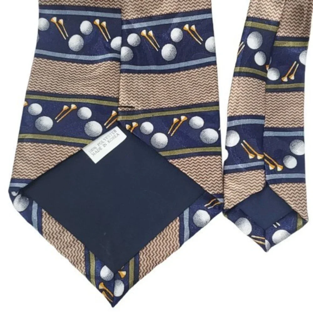 Steven Harris Tie Necktie Golf Balls‎ Tee Blue Tan Brown